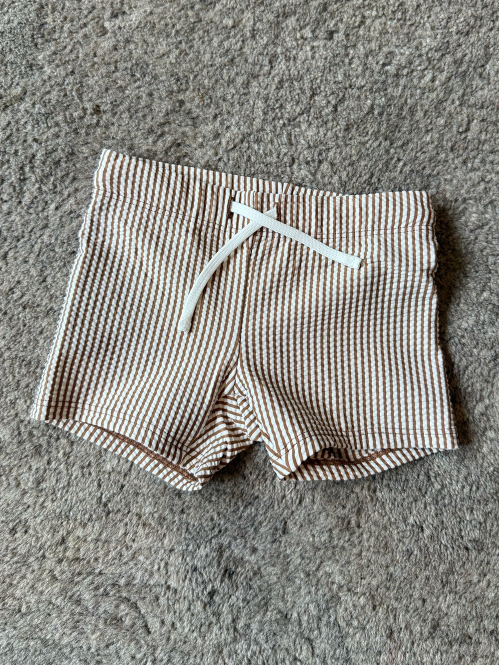 H&M Brown and White Striped Knit Shorts with Drawstring